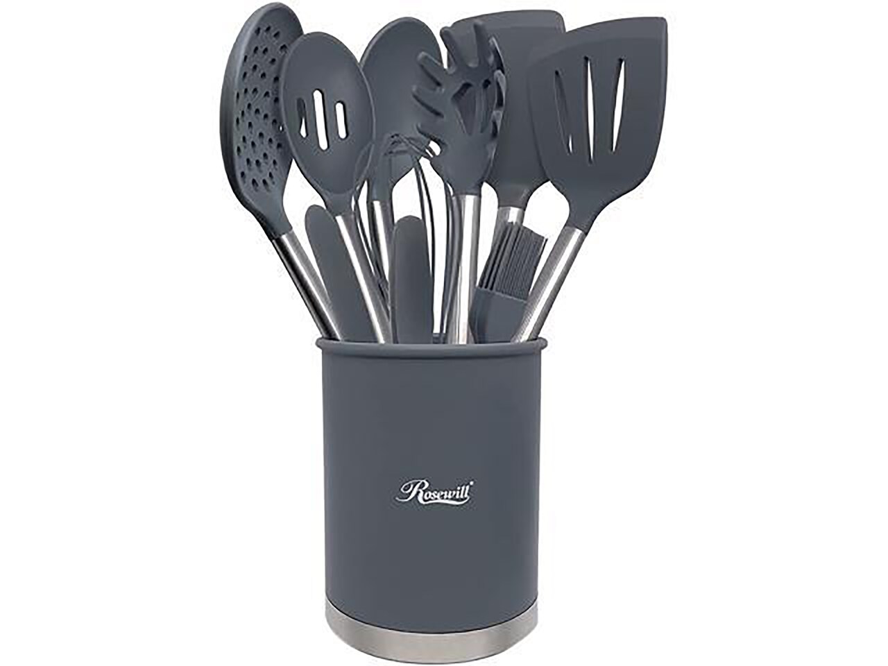 Contemporary Home Living 14 Piece Gray Silicone Cooking Utensil Set 12.25"